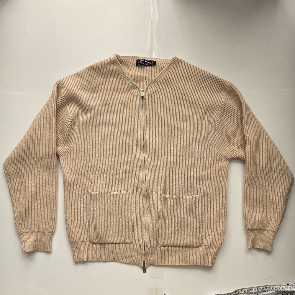 Private Label Beige Zip-Up Sweater Men's Large Good Used Condition